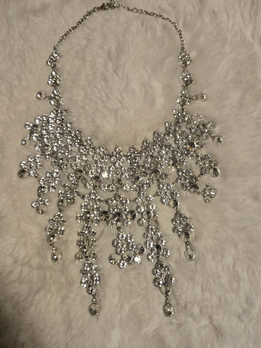 Vintage Silver Crystal Fringe Necklace